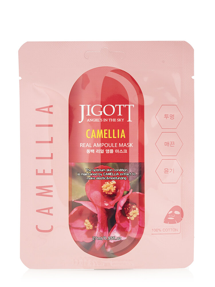 картинка JIGOTT Тканевая маска омолаживающая с экстрактом камелии Camellia Real Ampoule Mask 27мл-
