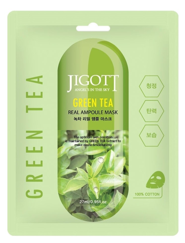картинка JIGOTT Тканевая маска тонизирующая с экстрактом зеленого чая Green Tea Real Ampoule Mask 27мл-