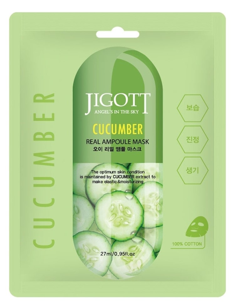 картинка JIGOTT Тканевая маска увлажняющая с экстрактом огурца Cucumber Real Ampoule Mask 27мл-