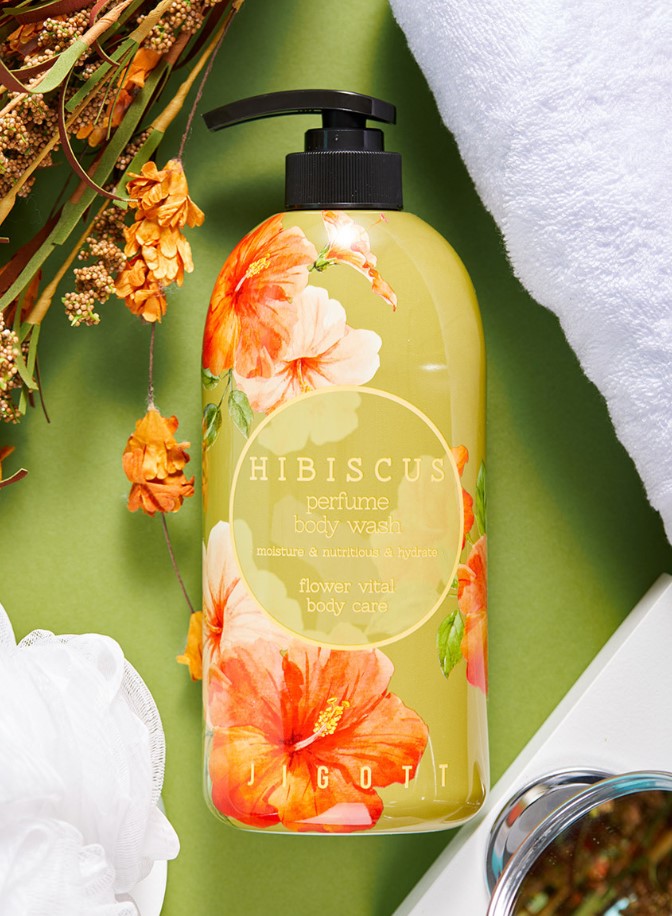 картинка JIGOTT Гель для душа с экстр.цветов гибискуса парфюмированный Hibiscus Perfume Body Wash 750мл