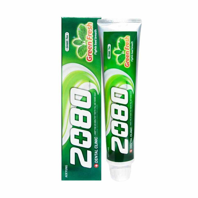 картинка Dental Clinic 2080 Зубная паста для всей семьи зеленый чай/мята Green Tea Fresh Toothpaste 120гр