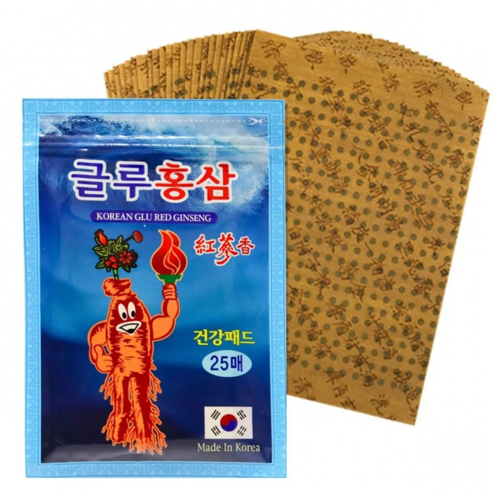 картинка Daejong Пластыри обезболивающие для тела красным женьшенем Korean Glu Red Ginseng 25шт