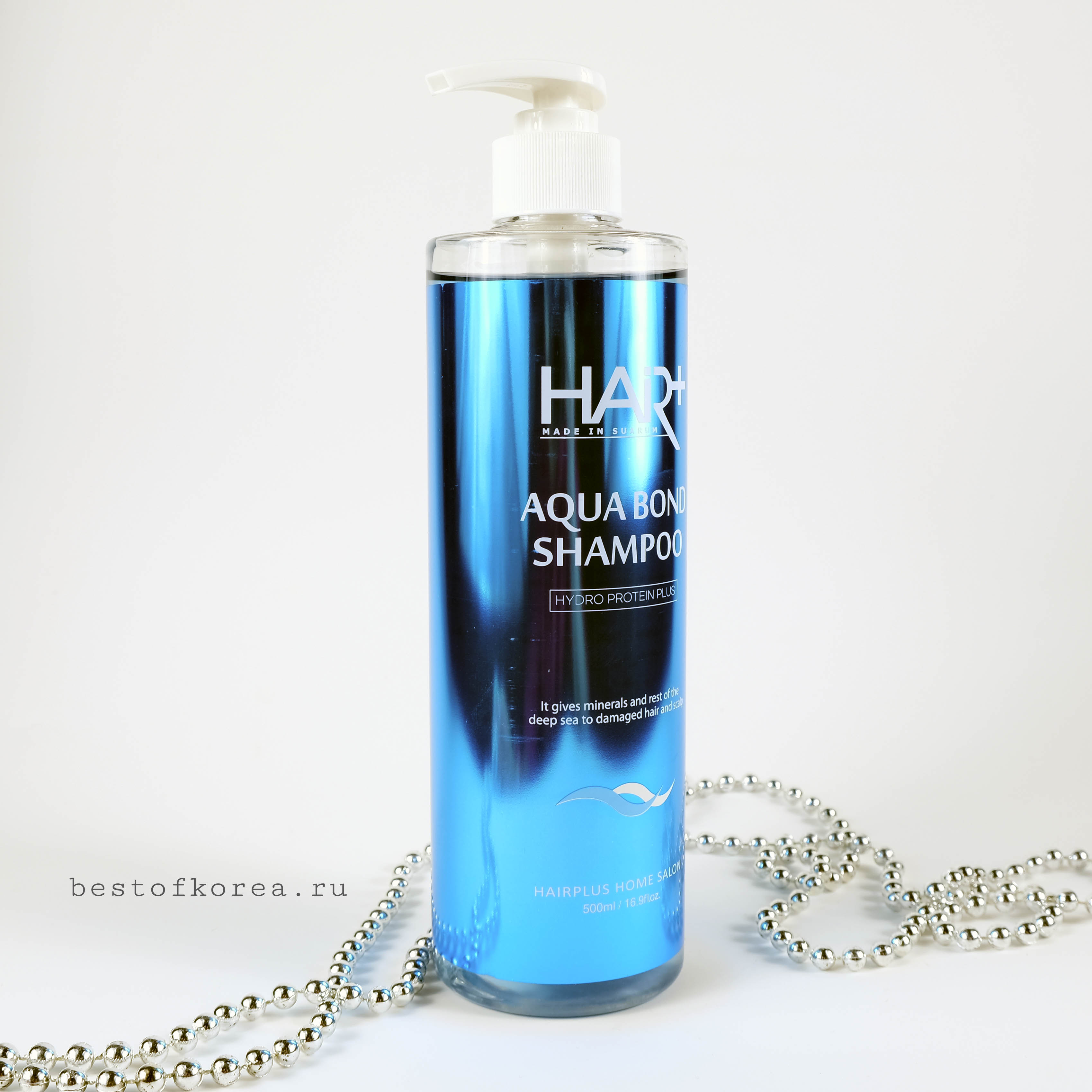 картинка Hair Plus Шампунь для волос увлажняющий со спирулиной и морской водой Aqua Bond Shampoo 500мл
