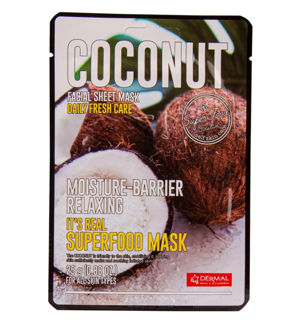картинка Dermal Тканевая маска увлажняющая с экстрактом кокоса It's Real Superfood Mask Coconut 25мл