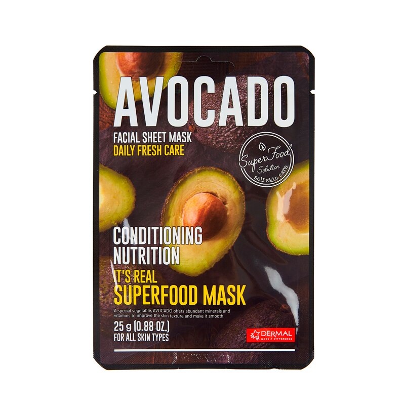 картинка Dermal Тканевая маска увлажняющая с экстрактом авокадо It's Real Superfood Mask Avocado 25мл