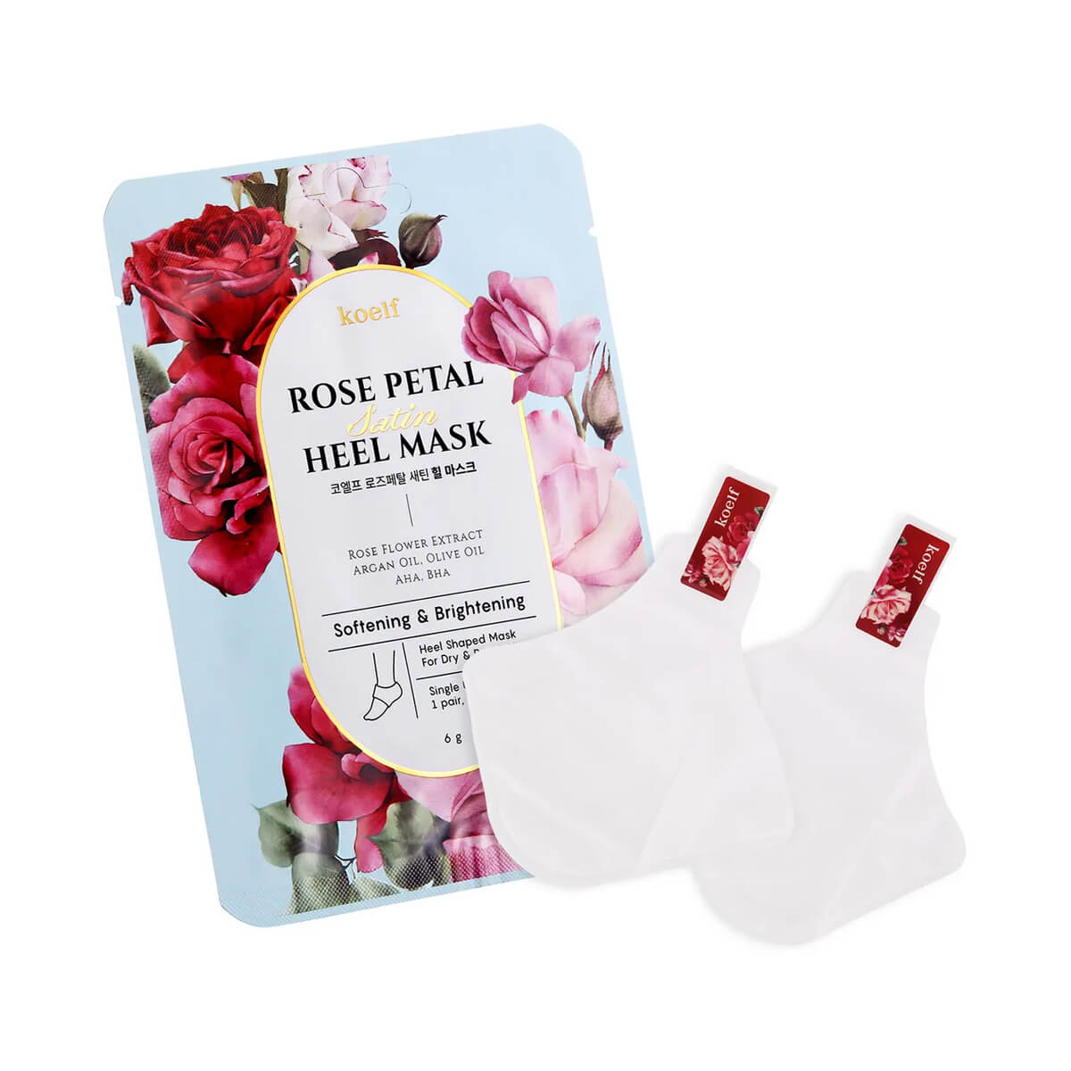 картинка Koelf Маска для смягчения пяточек с экстрактом розы Rose Petal Satin Heel Mask 6гр*1пара-