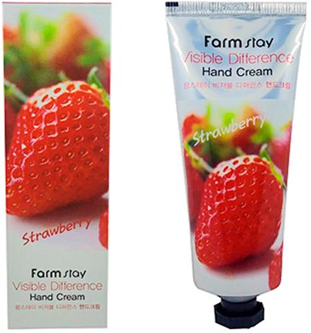картинка FarmStay Крем для рук омолажив.c экстрактом клубники Visible Differerce Hand Cream Strawberry 100гр