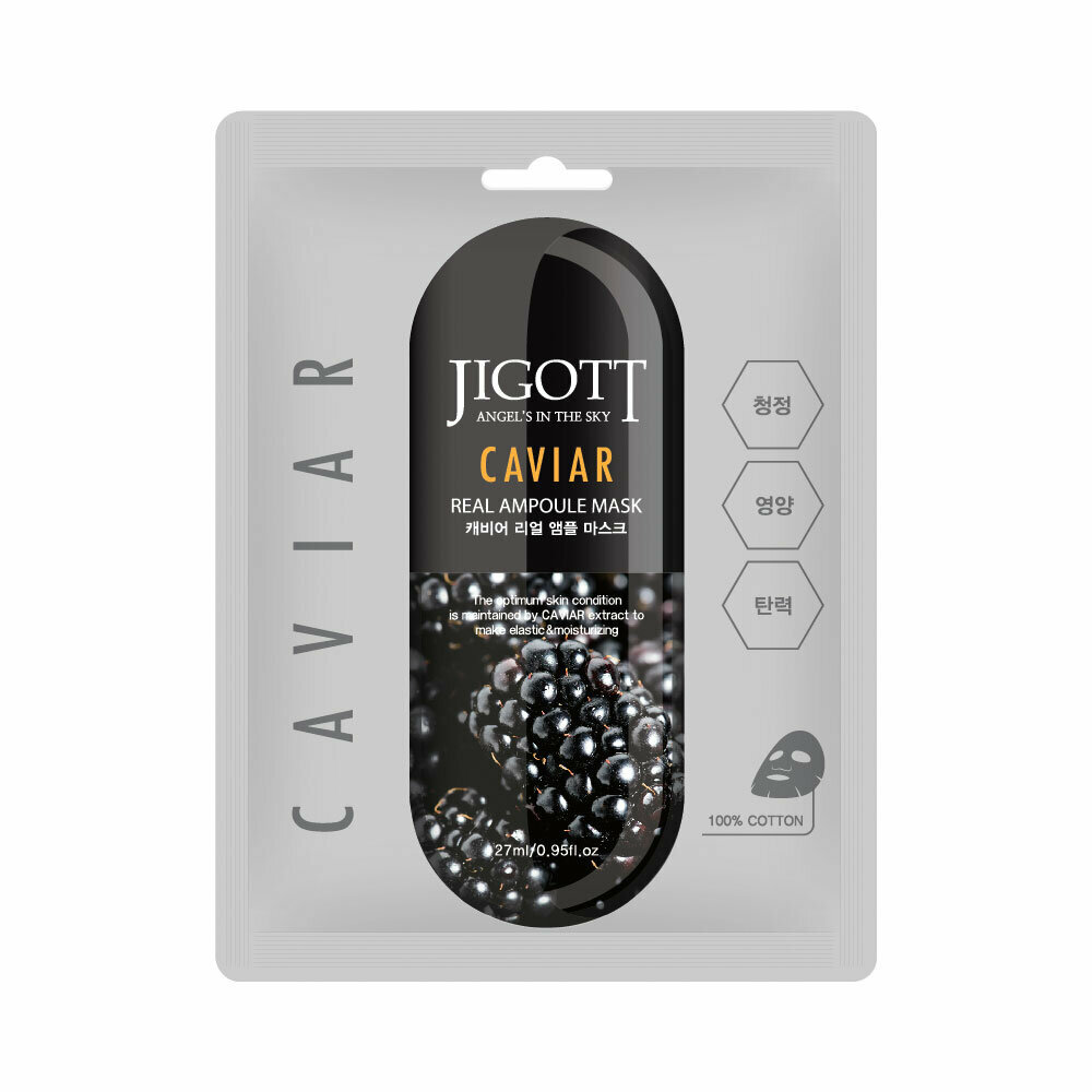 картинка JIGOTT Тканевая маска омолаживающая с экстрактом икры Caviar Real Ampoule Mask 27мл-