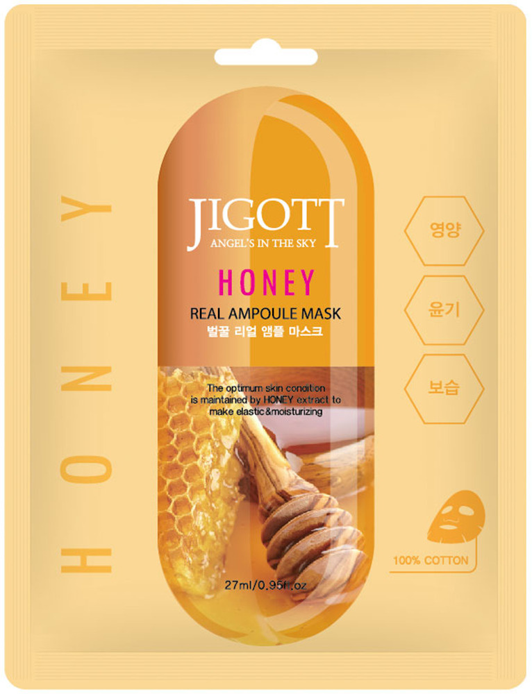 картинка JIGOTT Тканевая маска питательная с экстрактом меда Honey Real Ampoule Mask 27мл