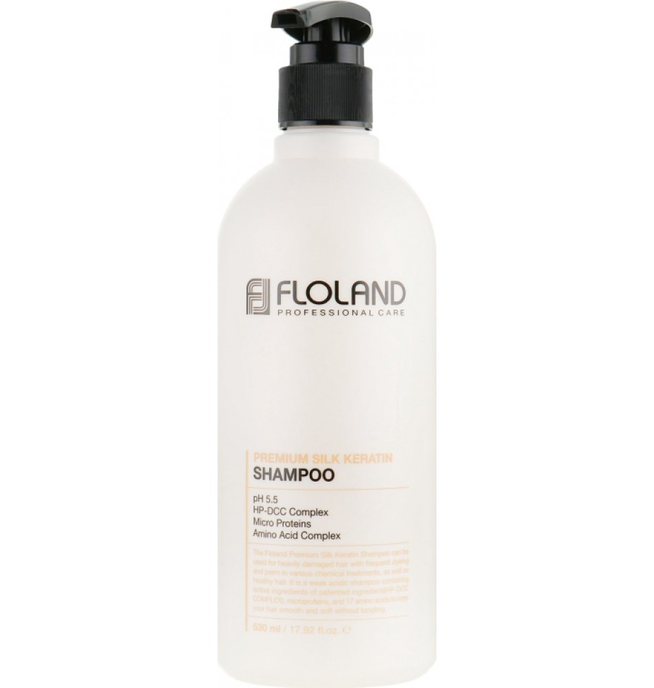 картинка Floland Шампунь восстанавливающий для уплотнения волос с кератином Premium Silk Keratin Shampoo530мл