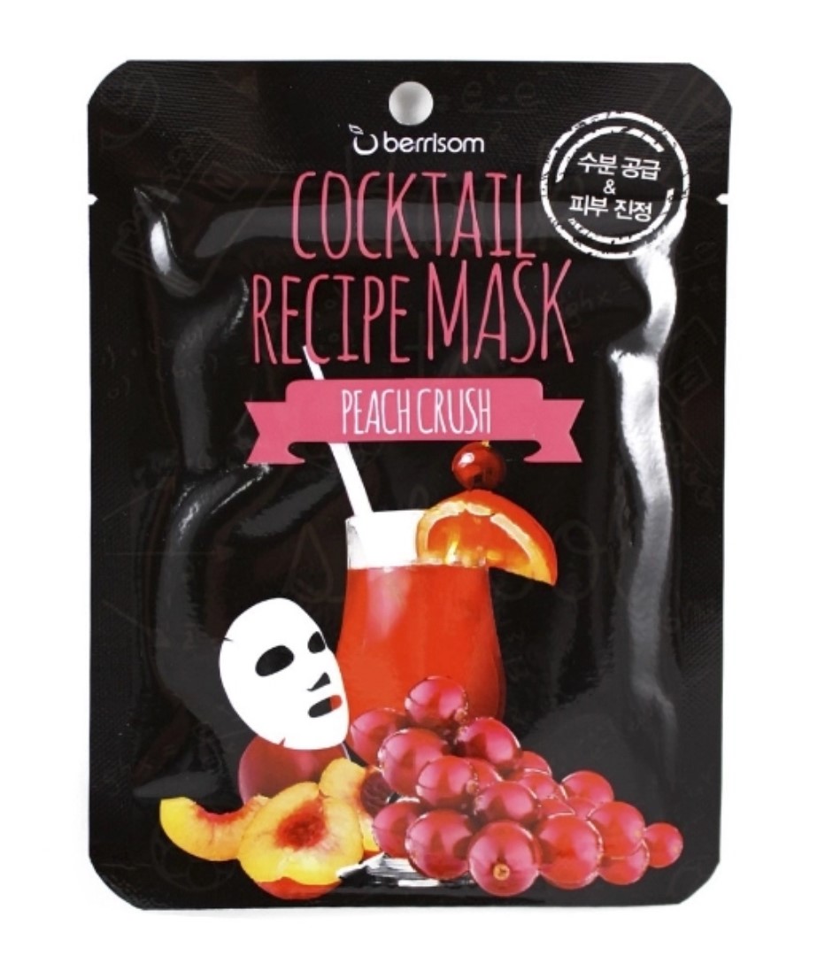 картинка Berrisom Тканевая маска для лица витаминная с персиком Cocktail Recipe Mask Peach Crush 20гр-
