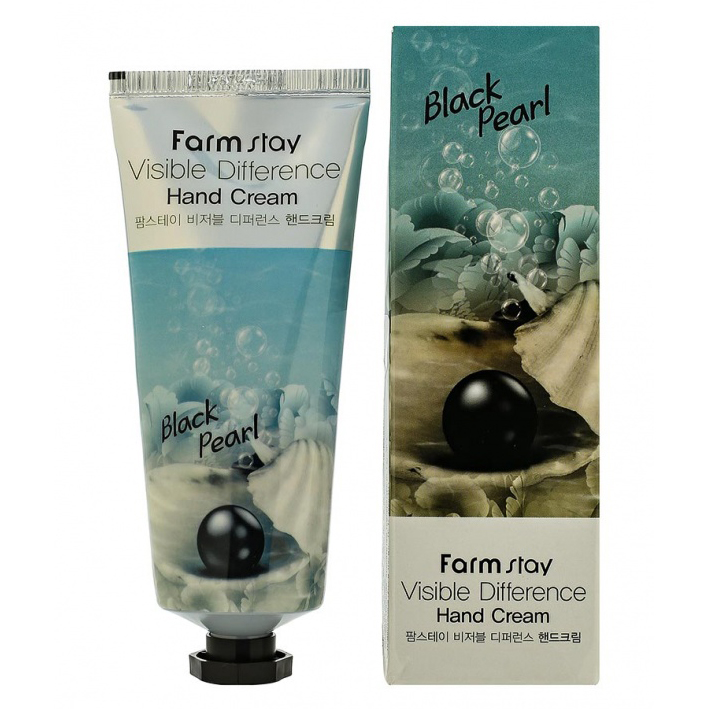 картинка FarmStay Крем для рук с экстрактом жемчуга Visible Differerce Hand Cream Black Pearl 100гр